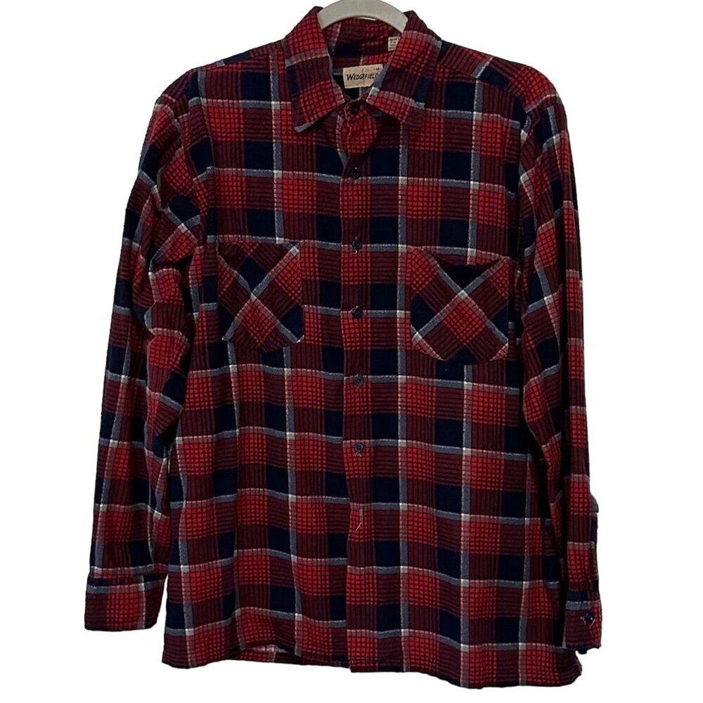 Wedgefield Men's‎ Vintage Plaid Flannel Shirt M Long Sleeve Button-Up